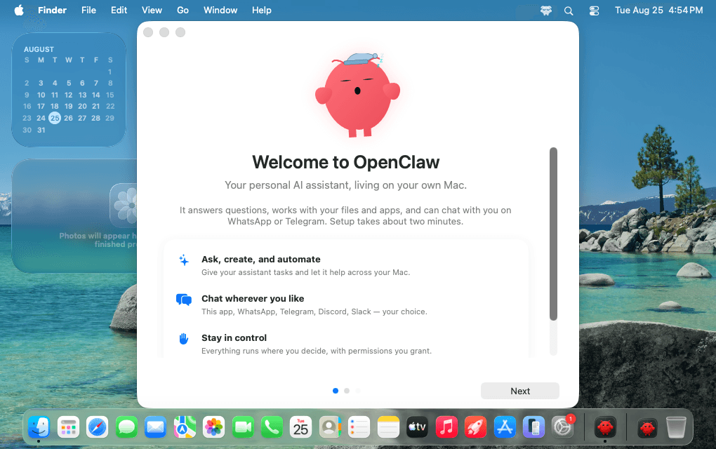 Tela de boas-vindas do OpenClaw para macOS