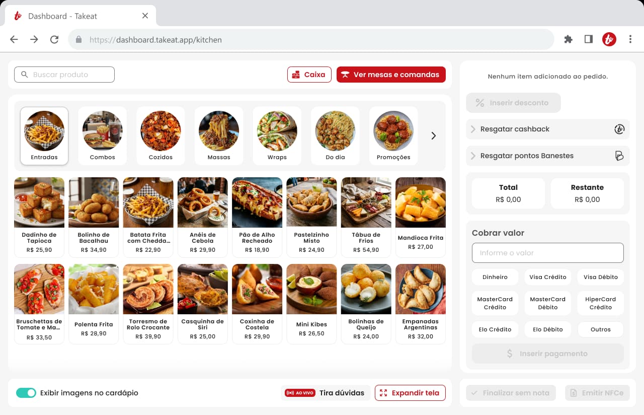 Pedidos na plataforma Takeat