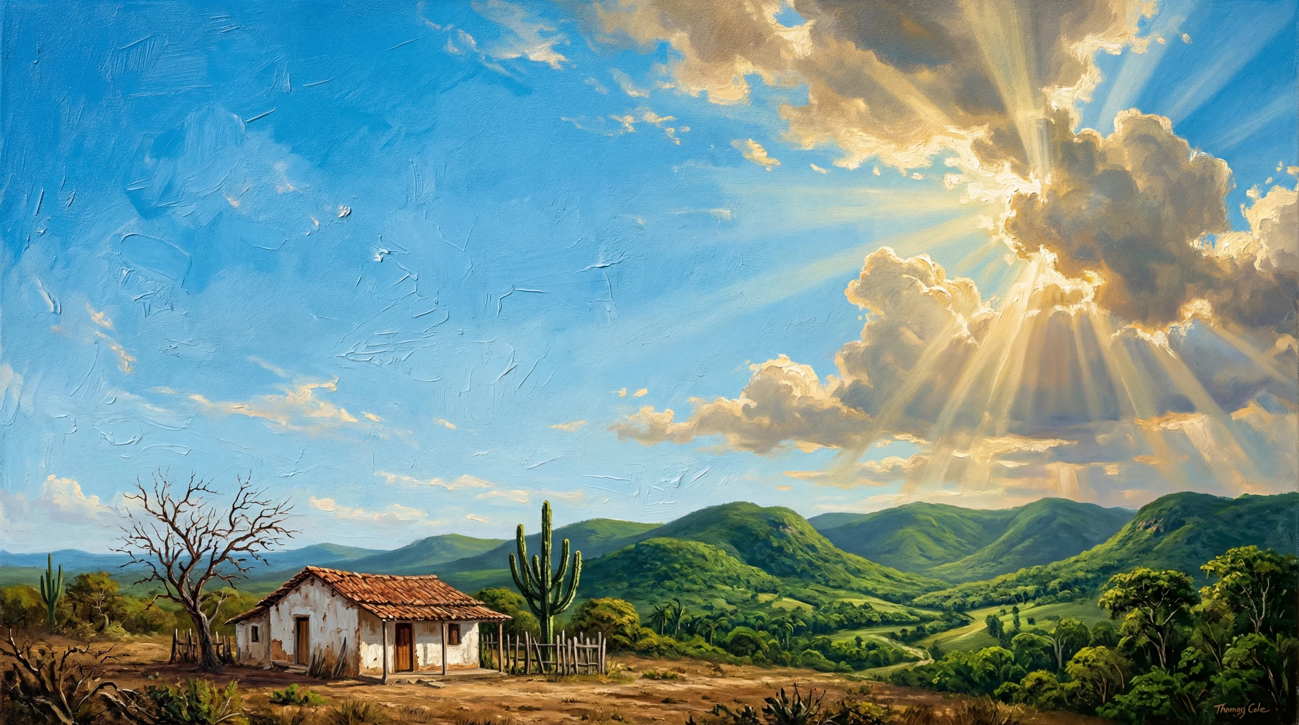 Pintura a óleo do sertão brasileiro