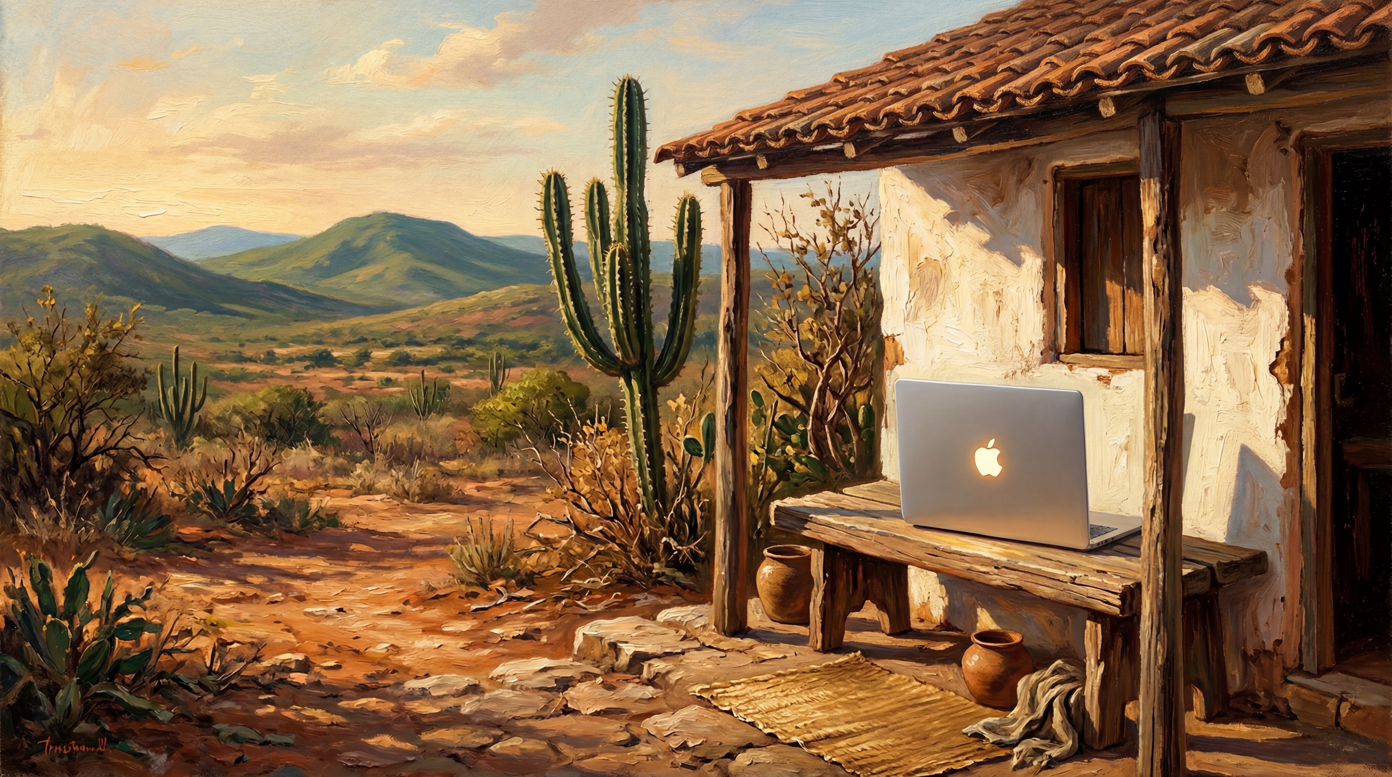 Pintura renascentista - MacBook no sertão nordestino